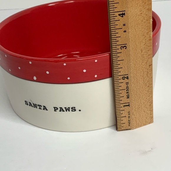Rae Dunn “Santa Paws” Ceramic dog bowl size 5.75X2.75 EUC - Picture 2 of 8
